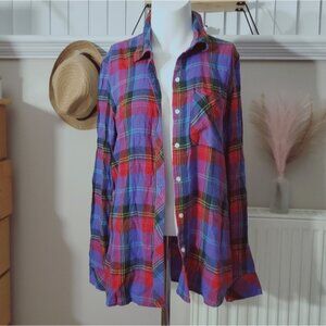 GAP "Purple Plaid" Super soft Cottagecore Long sleeve top- M